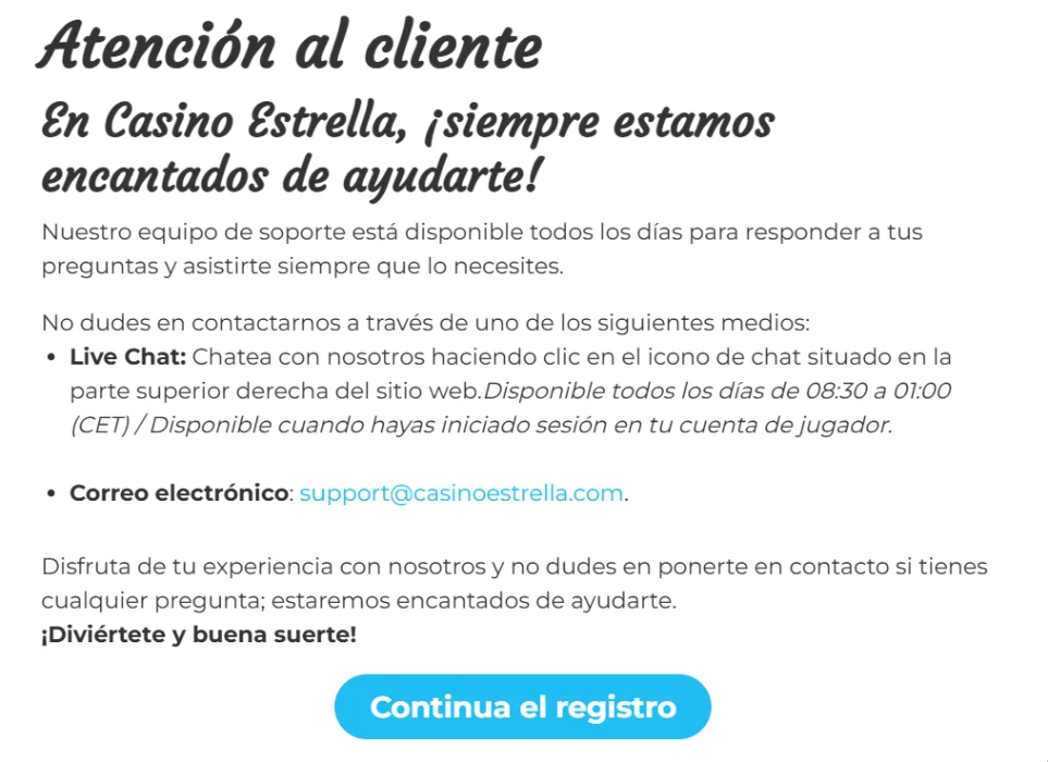 Atención al Cliente en Casino Estrella
